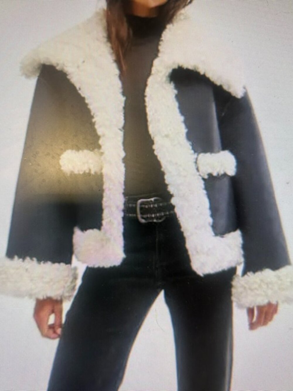 Free People Faux Fluffy Sherpa Vegan Lush Black Leather Kiki Sherpa Jacket NEW